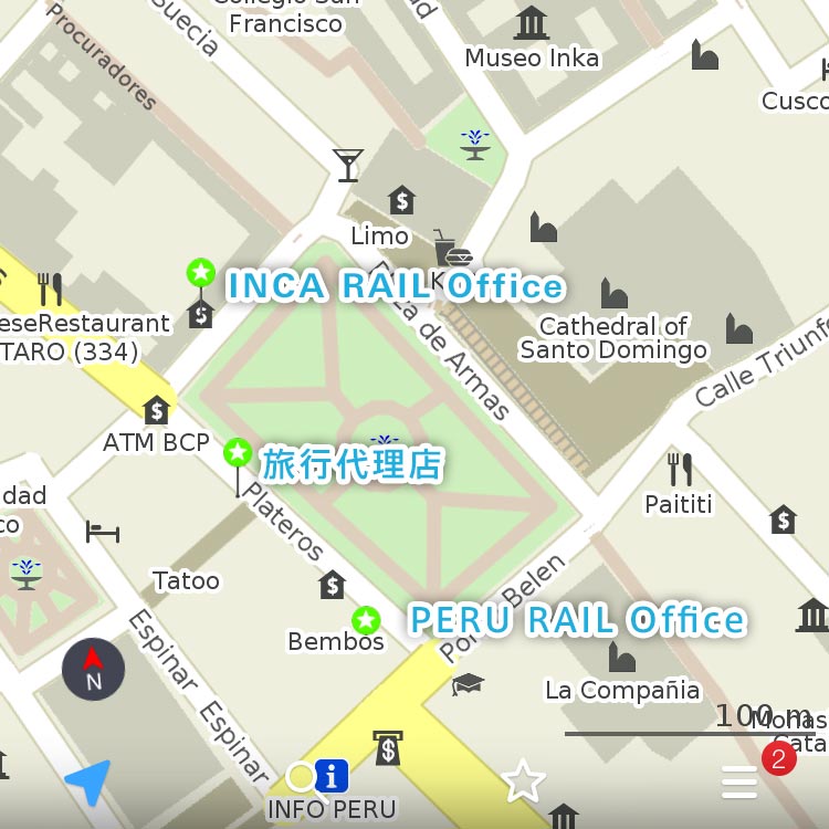 クスコ、アルマス広場周辺の地図