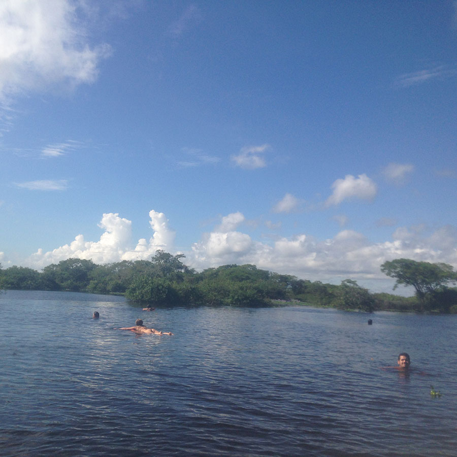 アマゾン川で泳ぐ人
